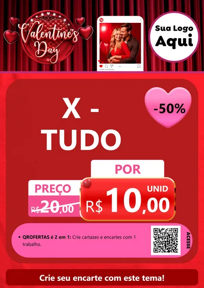 Modelo de Cartaz para Cartaz A4 Vertical com o tema Valentine's Day para Hamburgueria