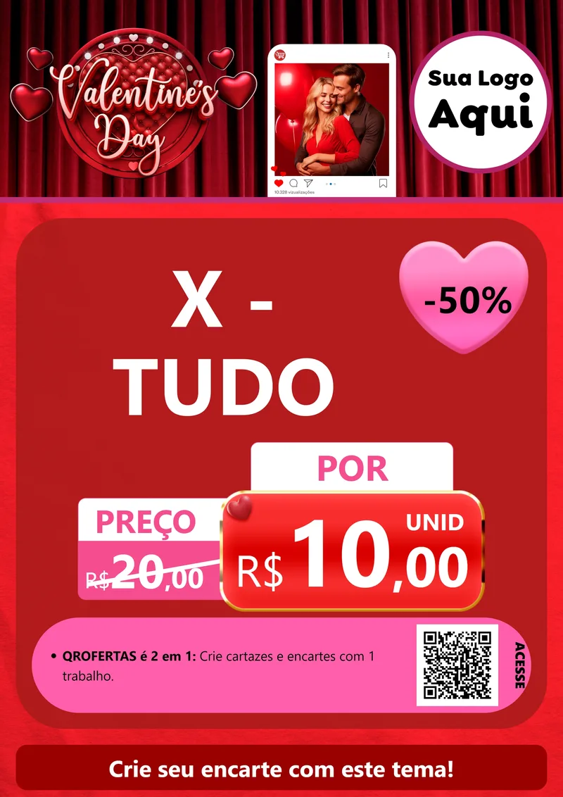 Modelo de Cartaz para Cartaz A4 Vertical com o tema Valentine's Day para Hamburgueria