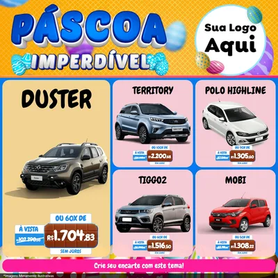 Modelo de Rede Social para Feed Facebook com o tema Páscoa Imperdível para Concessionaria de Carros