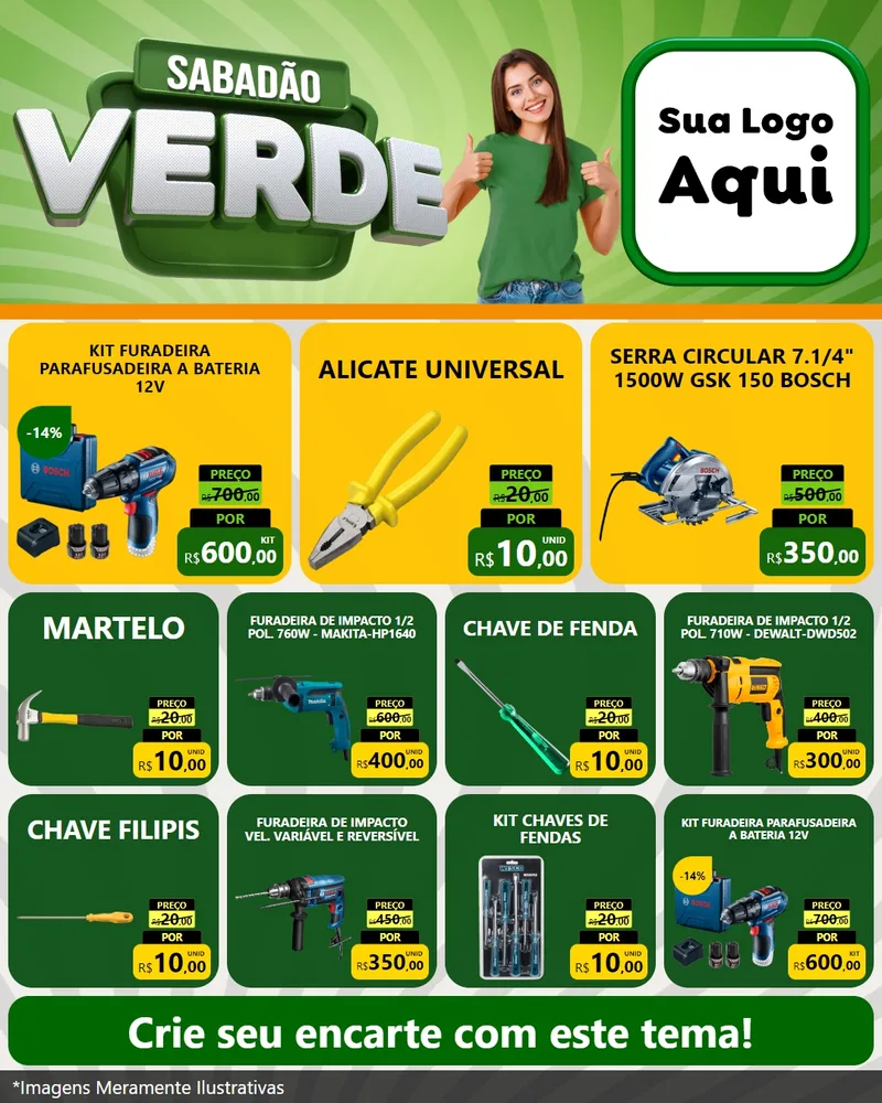Modelo de Rede Social para Feed Instagram com o tema Sabadão Verde para Maquinas e Ferramentas