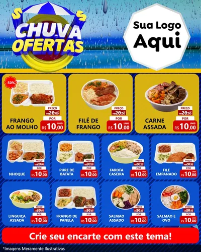 Modelo de Rede Social para Feed Instagram com o tema Chuva de Ofertas para Restaurante