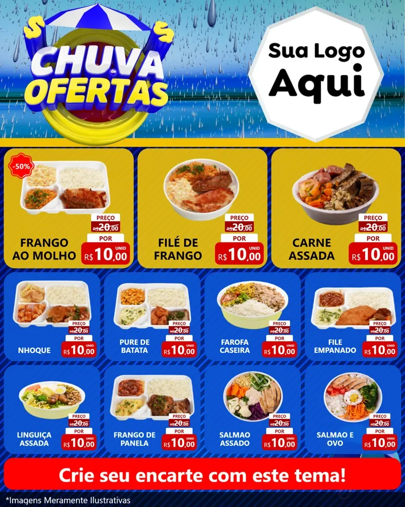 Modelo de Rede Social para Feed Instagram com o tema Chuva de Ofertas para Restaurante