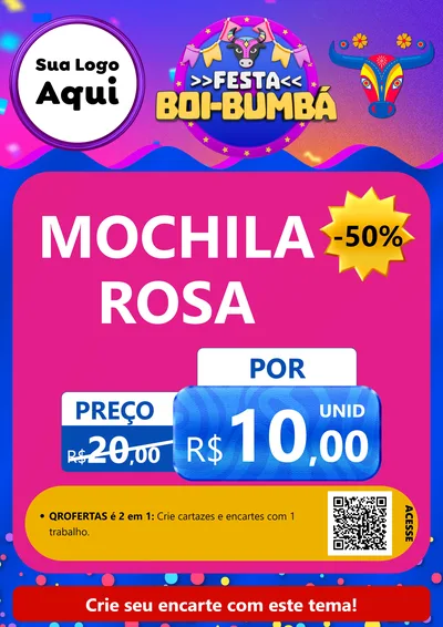 Modelo de Cartaz para Cartaz A4 Vertical com o tema Festa Boi-Bumbá para Papelaria