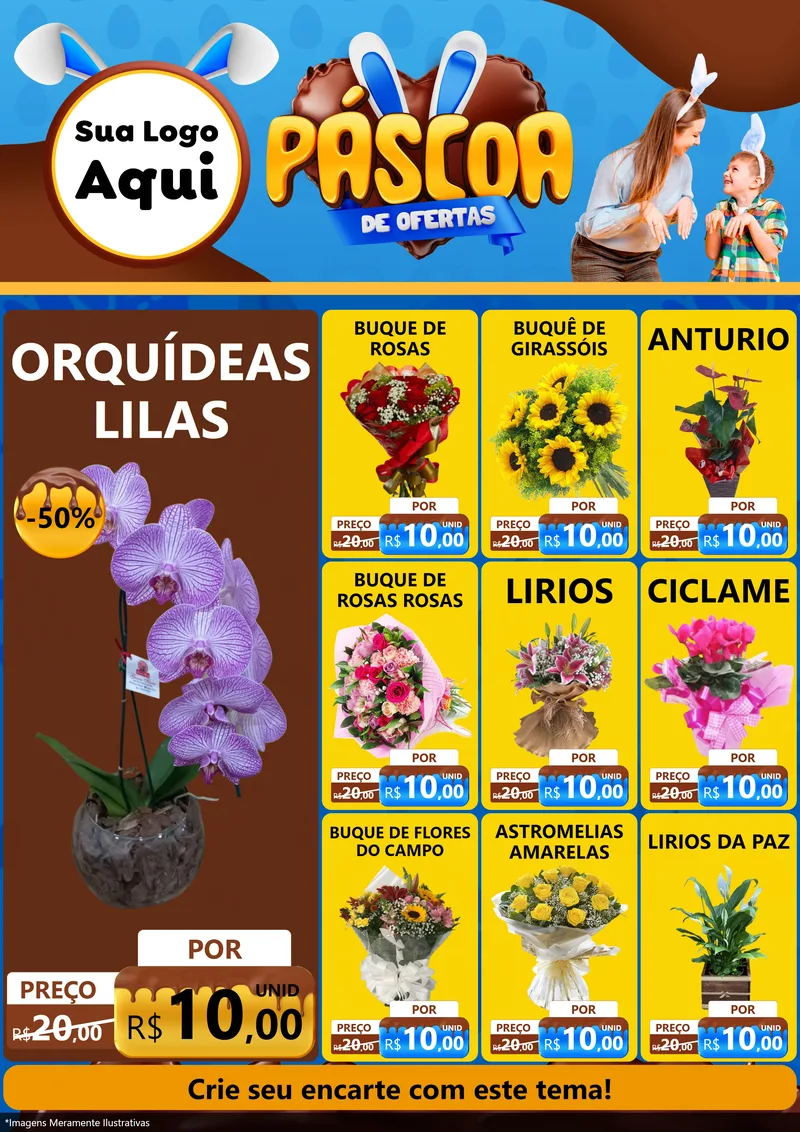Modelo de Encarte para Encarte A4 Vertical com o tema Páscoa de Ofertas para Floricultura e jardim