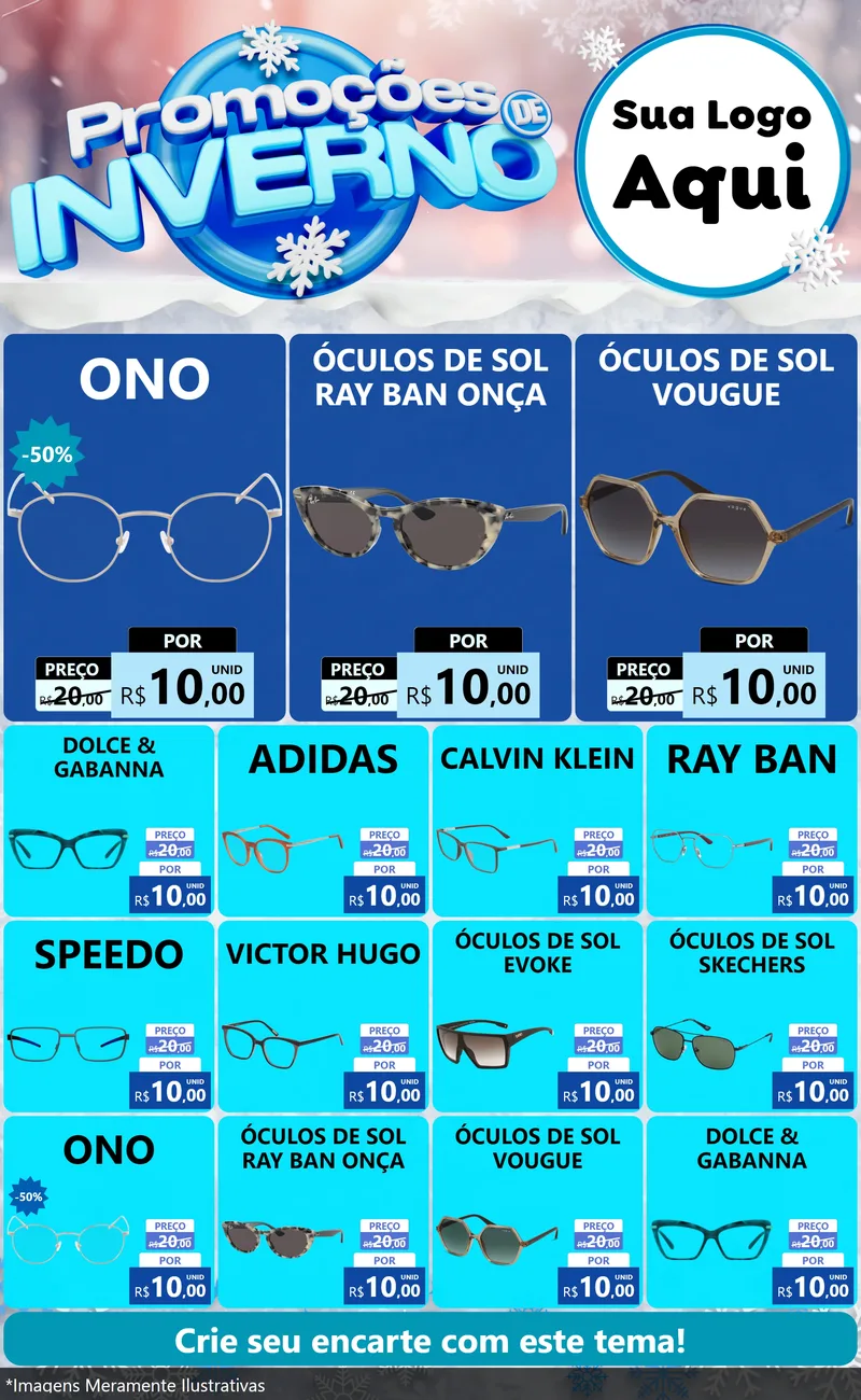 Modelo de Encarte para Encarte Grande com o tema Promoções de Inverno para Óticas
