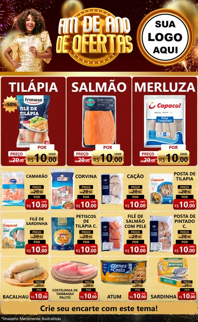 Modelo de Encarte para Encarte Grande com o tema Fim de Ano de Ofertas para Peixaria