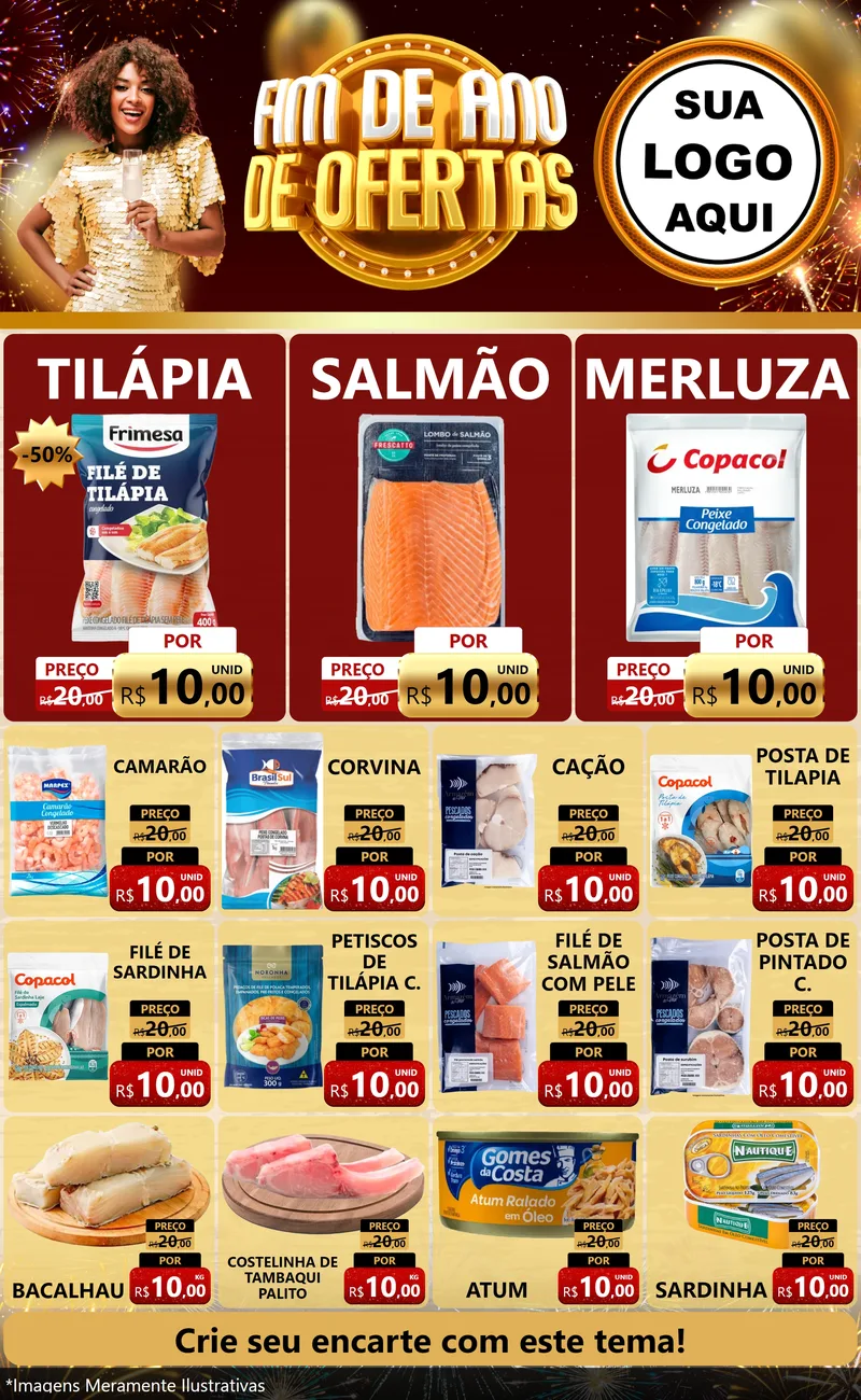 Modelo de Encarte para Encarte Grande com o tema Fim de Ano de Ofertas para Peixaria