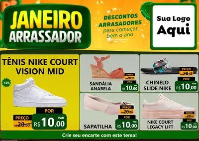 Modelo de Encarte para Encarte A4 Horizontal com o tema Janeiro Arrasador para Calçados