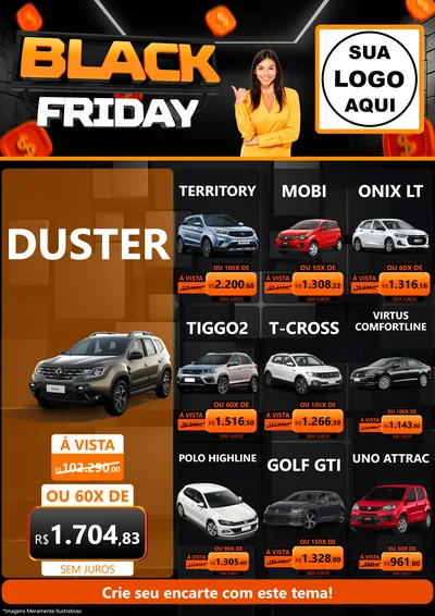 Modelo de Encarte para Encarte A4 Vertical com o tema Black Friday para Concessionaria de Carros