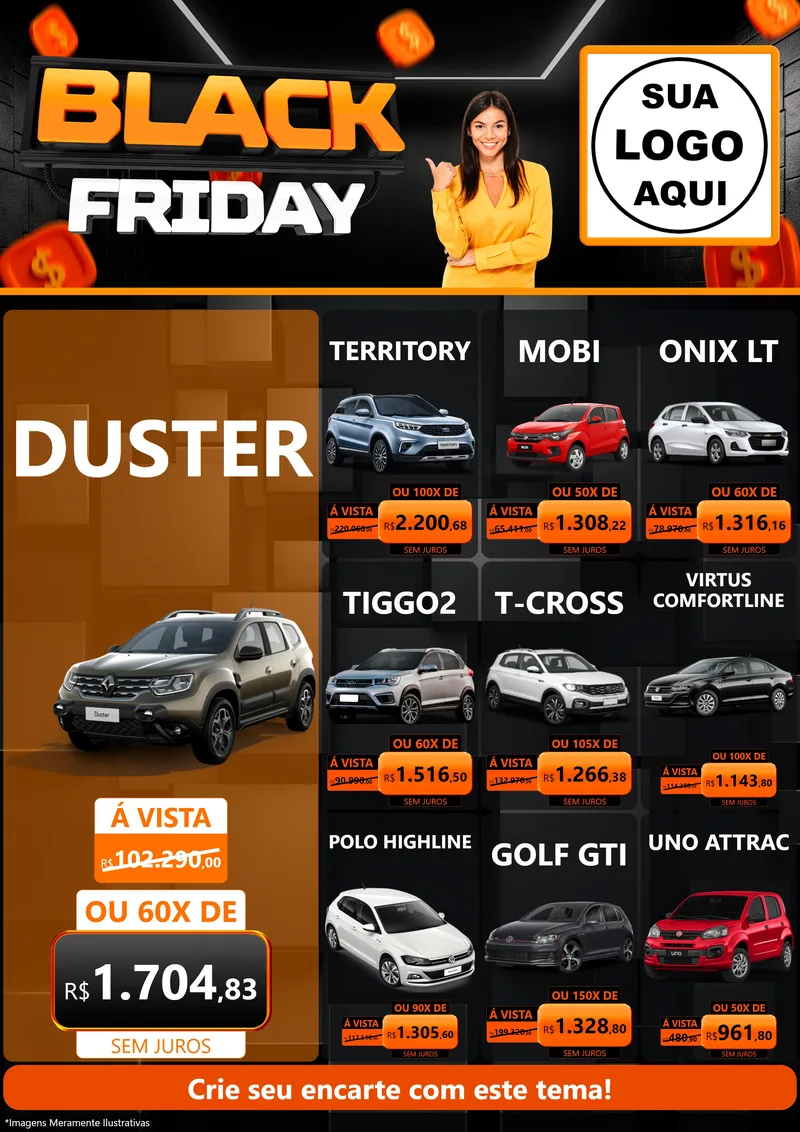 Modelo de Encarte para Encarte A4 Vertical com o tema Black Friday para Concessionaria de Carros