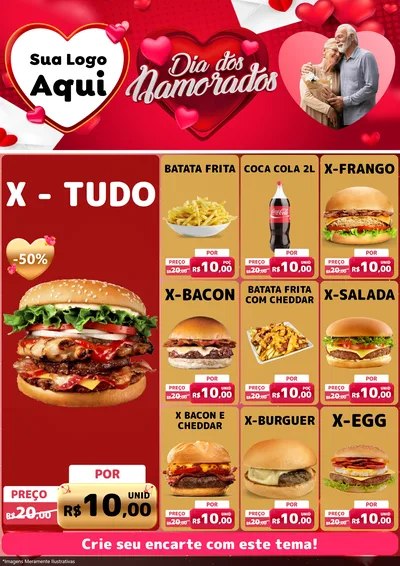 Modelo de Encarte para Encarte A4 Vertical com o tema Dia Dos Namorados para Hamburgueria