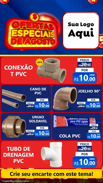 Modelo de TV para TV Vertical com o tema Ofertas Especiais de Agosto para Tubos e conexões