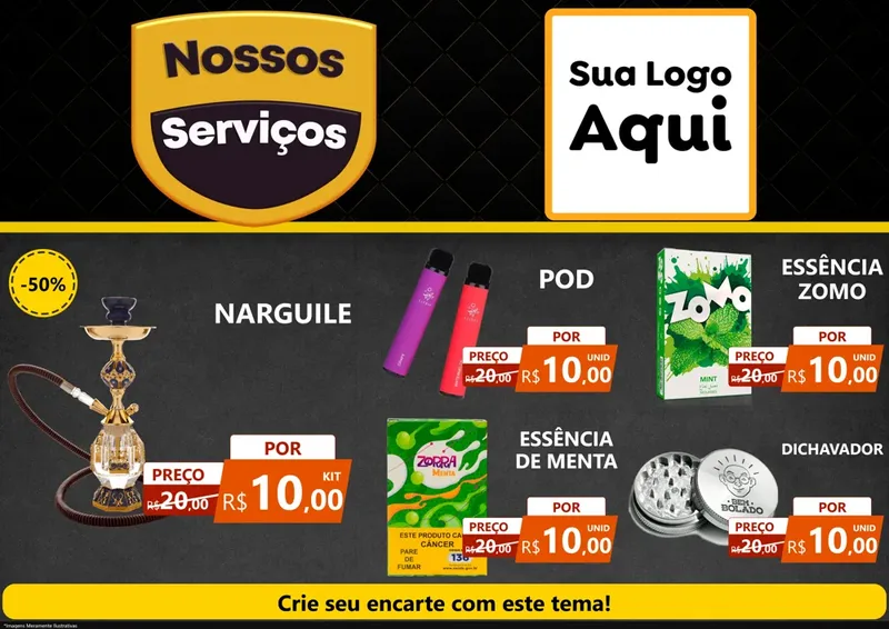Modelo de Encarte para Encarte A4 Horizontal com o tema Nossos Serviços para Tabacaria