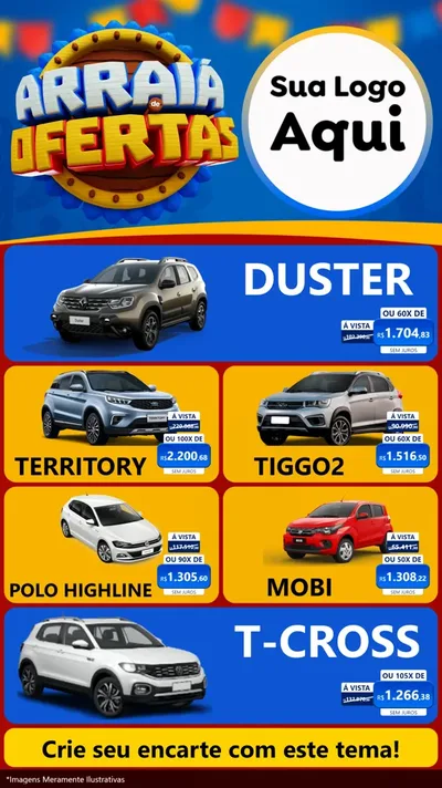 Modelo de TV para TV Vertical com o tema Arraiá de Ofertas - Junina para Concessionaria de Carros
