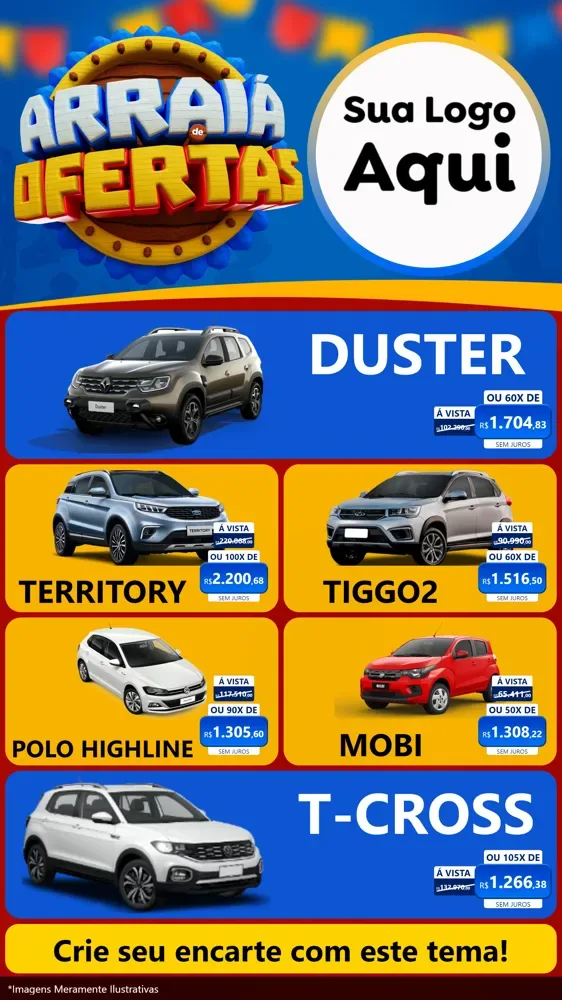 Modelo de TV para TV Vertical com o tema Arraiá de Ofertas - Junina para Concessionaria de Carros