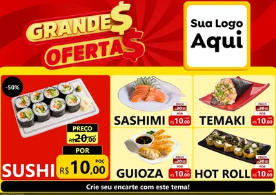 Modelo de Encarte para Encarte A4 Horizontal com o tema Grandes Ofertas para Comida japonesa
