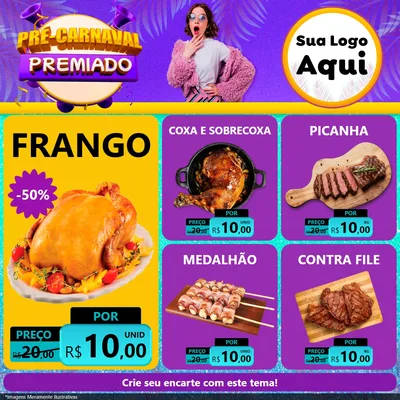 Modelo de Rede Social para Feed Facebook com o tema Pré-Carnaval Premiado para Assados