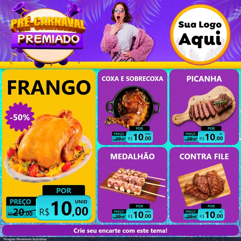 Modelo de Rede Social para Feed Facebook com o tema Pré-Carnaval Premiado para Assados