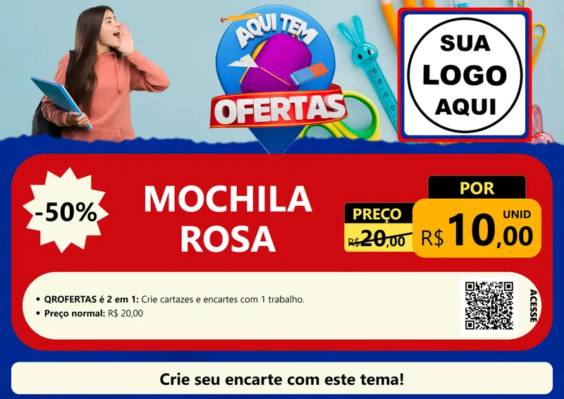 Modelo de Cartaz para Cartaz A4 Horizontal com o tema Aqui Tem Ofertas - Papelaria para Papelaria