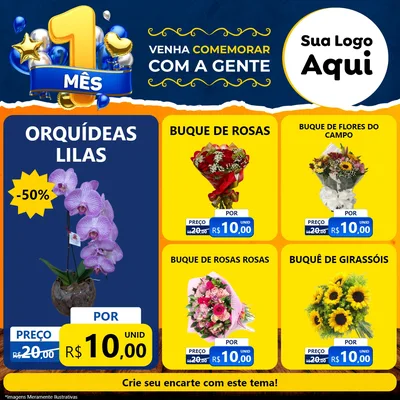 Modelo de Rede Social para Feed Facebook com o tema Um Mês de Aniversário para Floricultura e jardim