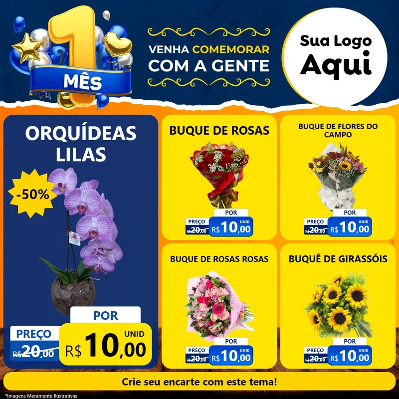 Modelo de Rede Social para Feed Facebook com o tema Um Mês de Aniversário para Floricultura e jardim