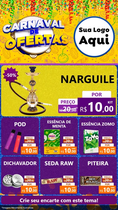 Modelo de Rede Social para Stories com o tema Carnaval de Ofertas para Tabacaria