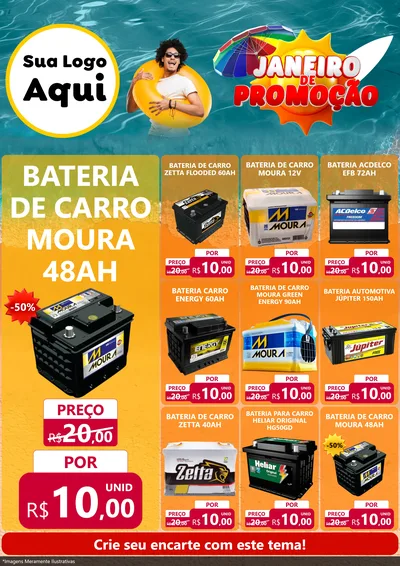 Modelo de Encarte para Encarte A4 Vertical com o tema Janeiro de Promoção para Baterias Elétricas