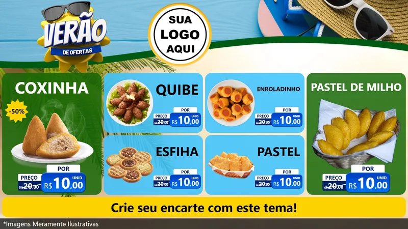 Modelo de TV para TV Horizontal com o tema Verão de Ofertas para Salgadaria