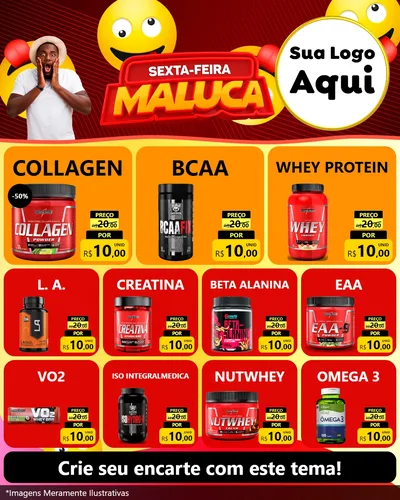 Modelo de Rede Social para Feed Instagram com o tema Sexta-feira Maluca para Suplementos alimentares
