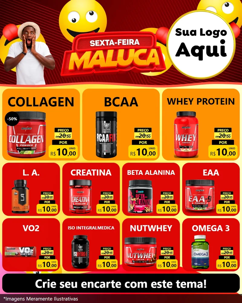 Modelo de Rede Social para Feed Instagram com o tema Sexta-feira Maluca para Suplementos alimentares