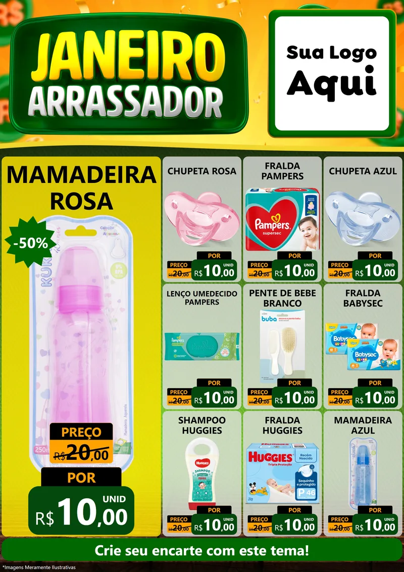 Modelo de Encarte para Encarte A4 Vertical com o tema Janeiro Arrasador para Bebês