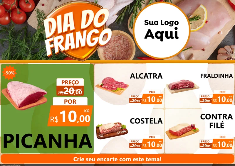 Modelo de Encarte para Encarte A4 Horizontal com o tema Dia do Frango para Açougue