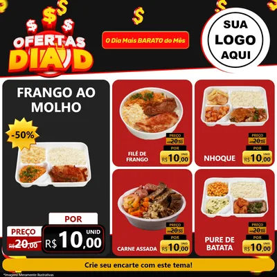 Modelo de Rede Social para Feed Facebook com o tema Ofertas Dia D para Restaurante