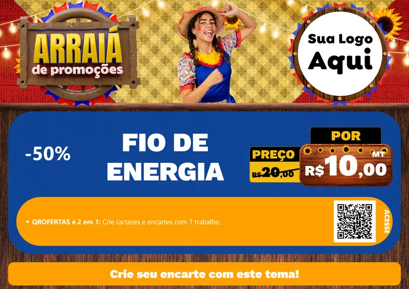 Modelo de Cartaz para Cartaz A4 Horizontal com o tema Arraiá de Promoções para Materiais Elétricos