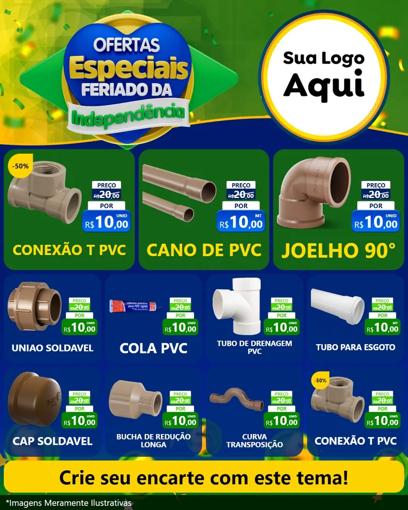 Modelo de Rede Social para Feed Instagram com o tema Ofertas Especiais Feriado da Independência para Tubos e conexões