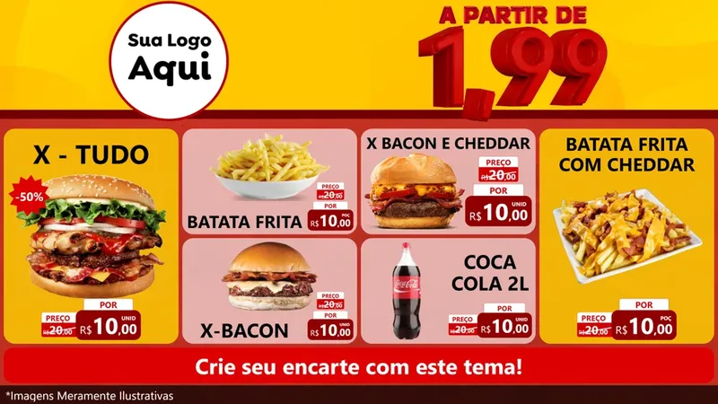Modelo de TV para TV Horizontal com o tema A Partir de Um e Noventa e Nove - 1,99 para Hamburgueria