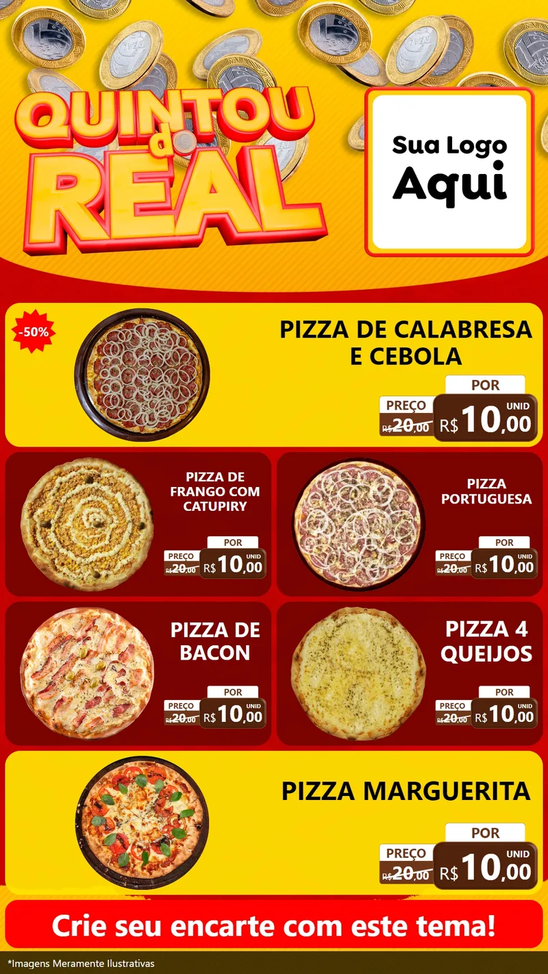 Modelo de TV para TV Vertical com o tema Quintou do Real para Pizzaria
