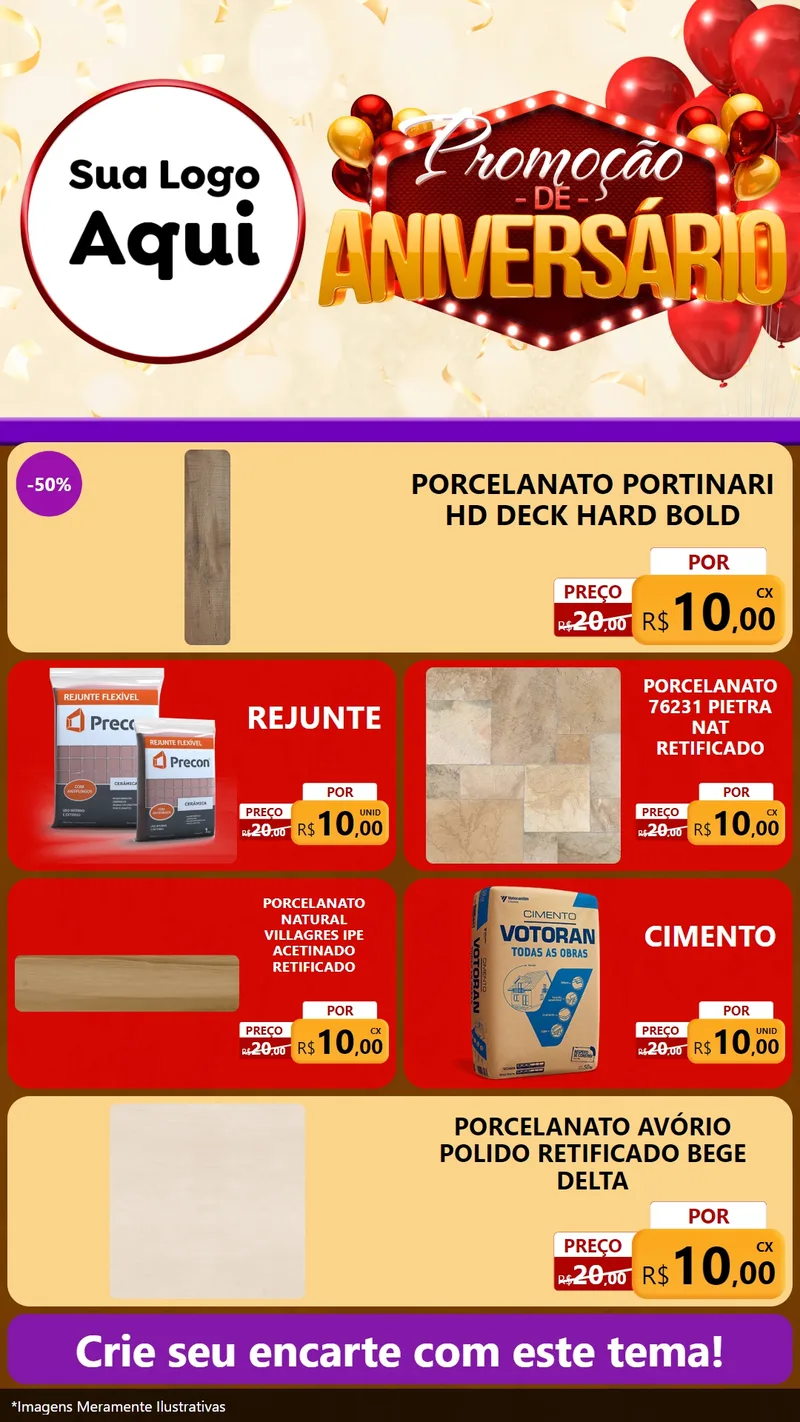 Modelo de TV para TV Vertical com o tema Promoção de Aniversário para Pisos e revestimentos