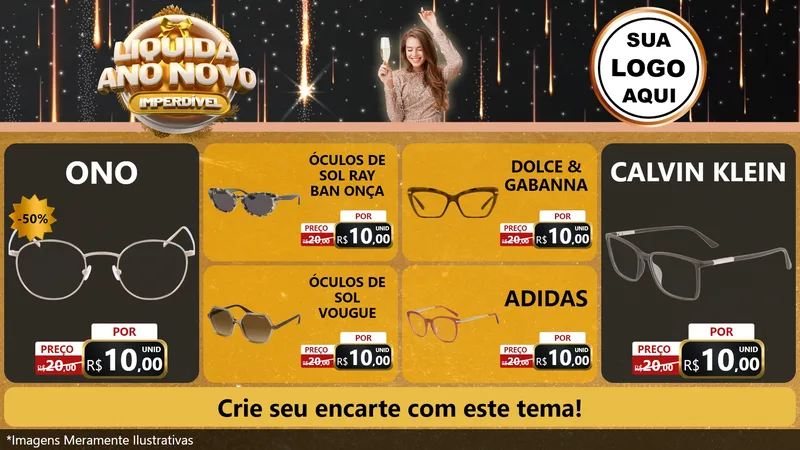 Modelo de TV para TV Horizontal com o tema Liquida Ano Novo Imperdível para Óticas