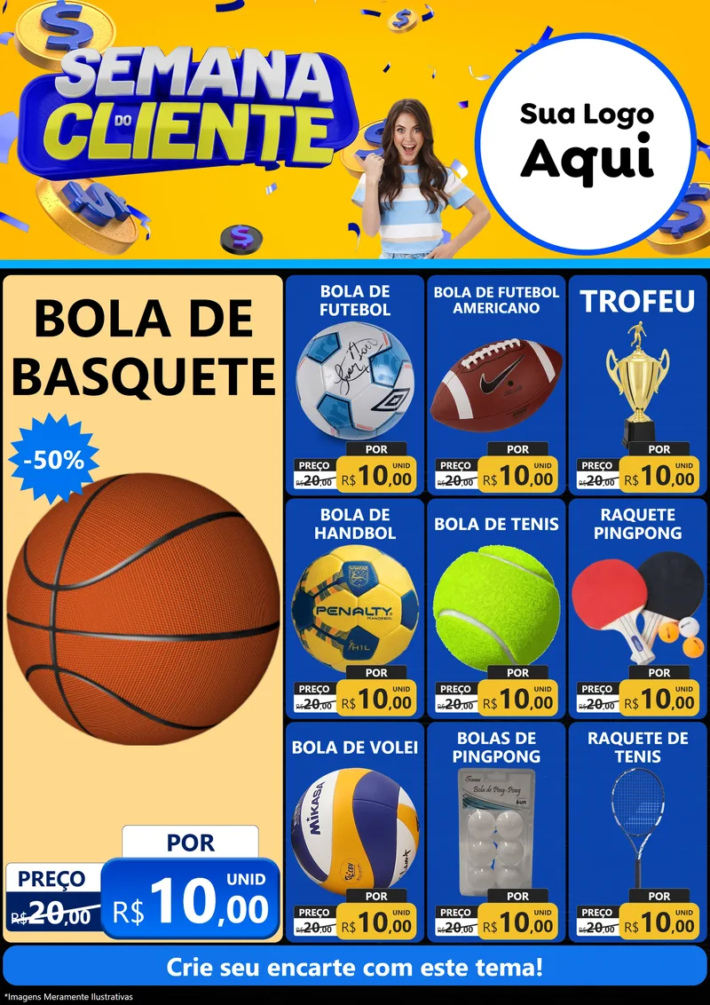 Modelo de Encarte para Encarte A4 Vertical com o tema Semana do Cliente para Artigos Esportivos