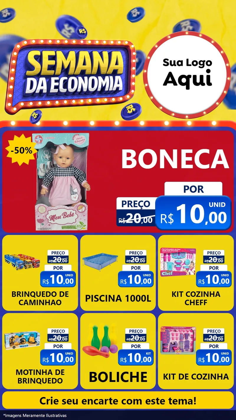 Modelo de Rede Social para Stories com o tema Semana da Economia para Brinquedos