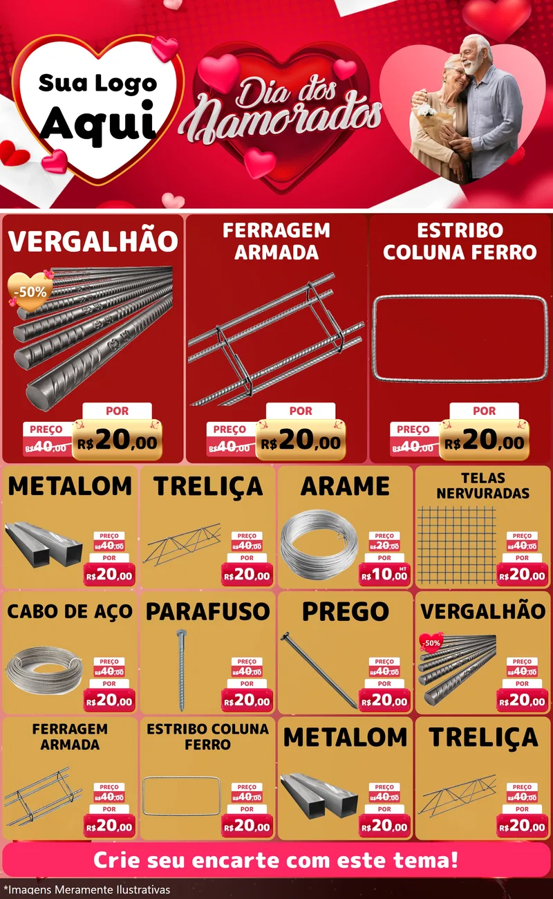 Modelo de Encarte para Encarte Grande com o tema Dia Dos Namorados para Ferragens