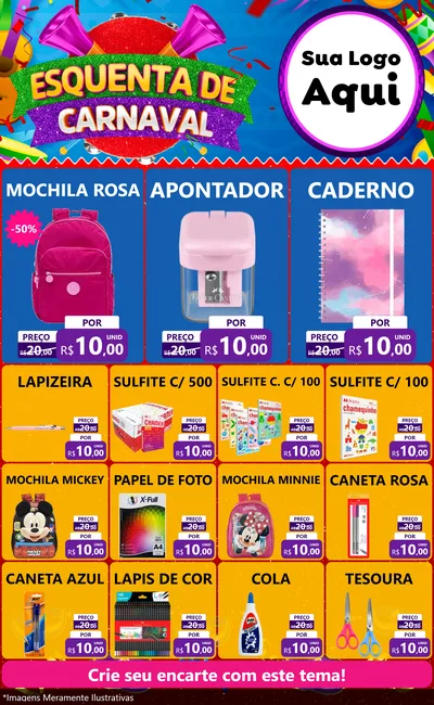 Modelo de Encarte para Encarte Grande com o tema Esquenta de Carnaval para Papelaria