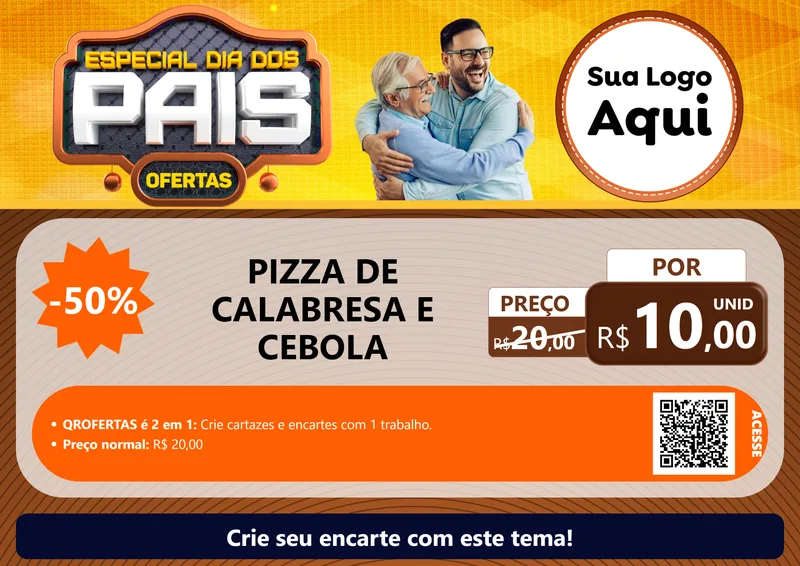 Modelo de Cartaz para Cartaz A4 Horizontal com o tema Especial Dia dos Pais para Pizzaria