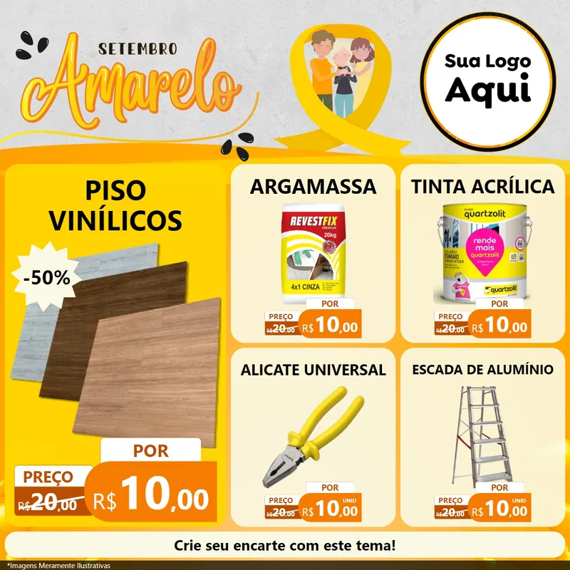 Modelo de Rede Social para Feed Facebook com o tema Setembro Amarelo para Material para Construção