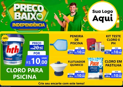Modelo de Encarte para Encarte A4 Horizontal com o tema Preço Baixo de Independência para Produtos para Piscina