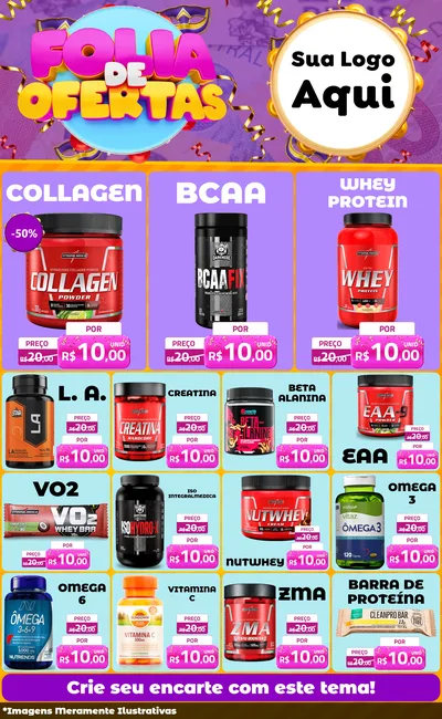 Modelo de Encarte para Encarte Grande com o tema Folia de Ofertas para Suplementos alimentares