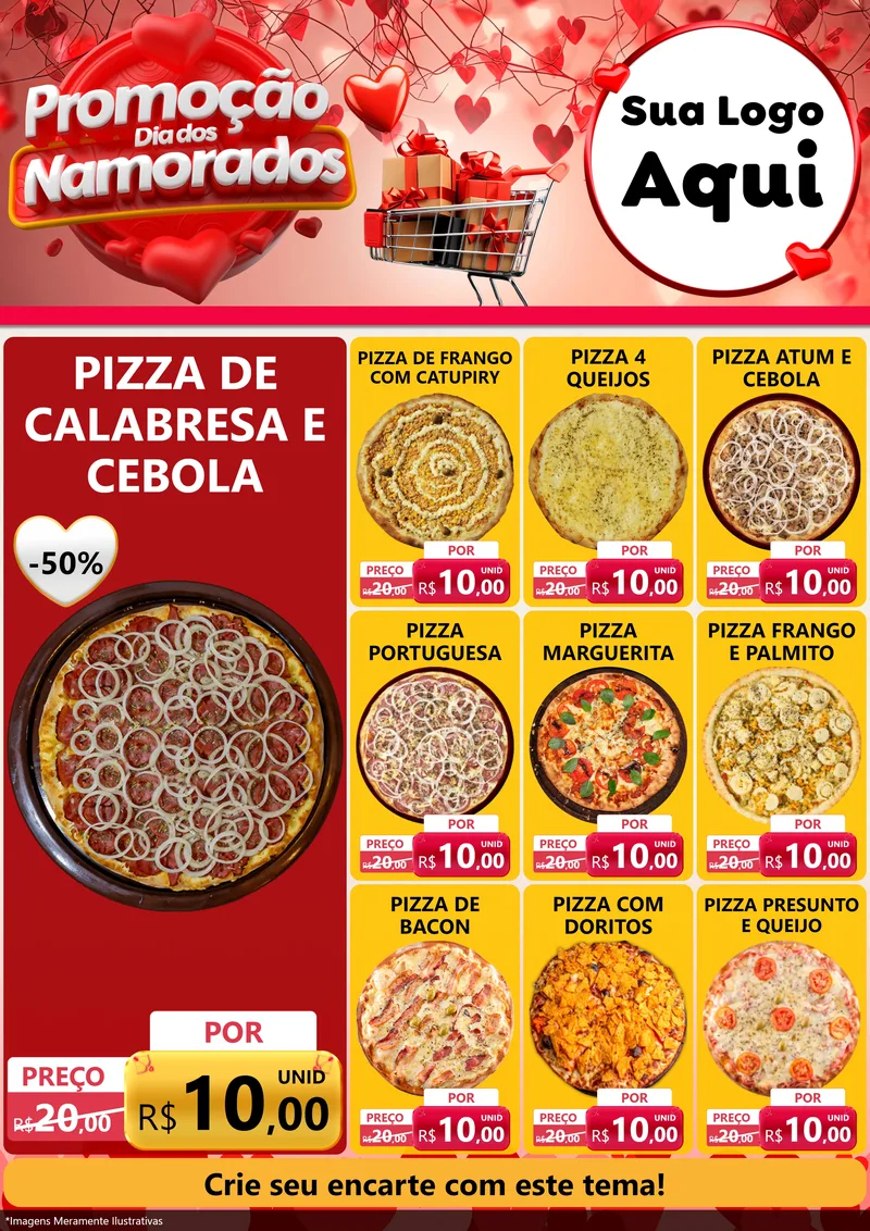 Modelo de Encarte para Encarte A4 Vertical com o tema Promoção Dia dos Namorados para Pizzaria