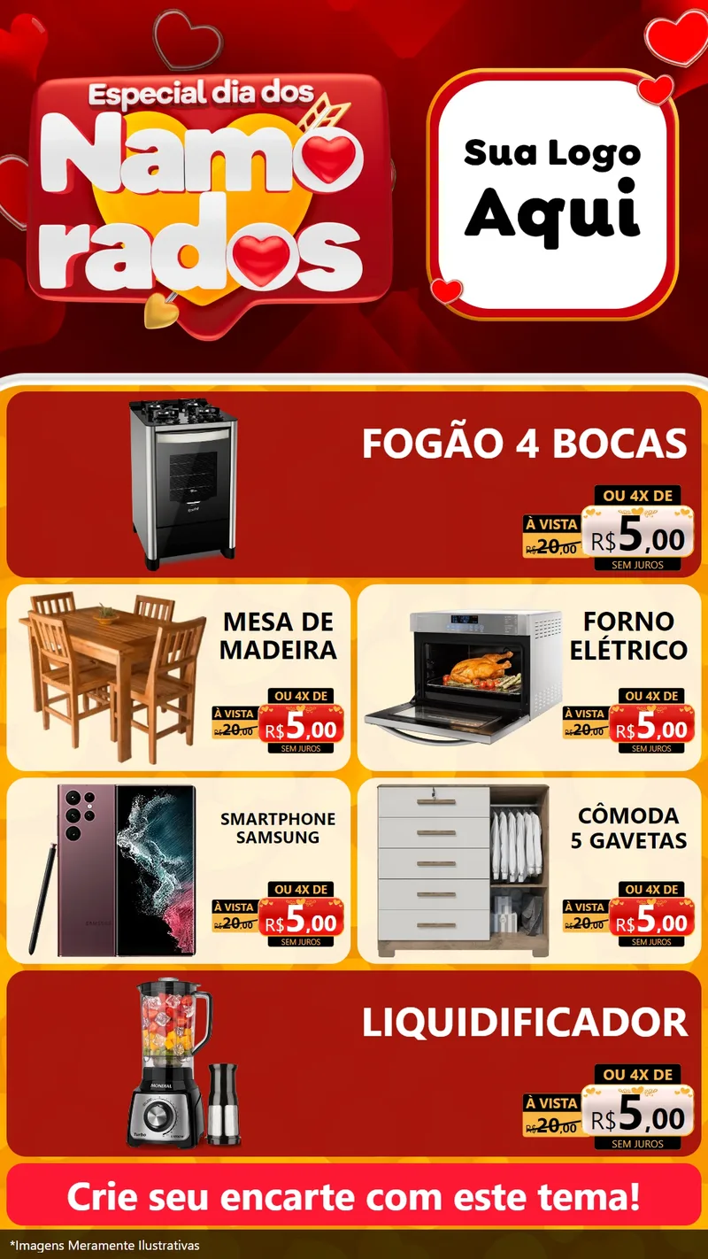 Modelo de TV para TV Vertical com o tema Especial Dia dos Namorados para Móveis e Eletro