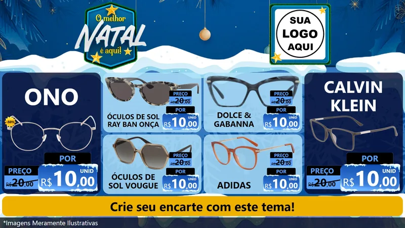 Modelo de TV para TV Horizontal com o tema O Melhor Natal É Aqui! para Óticas